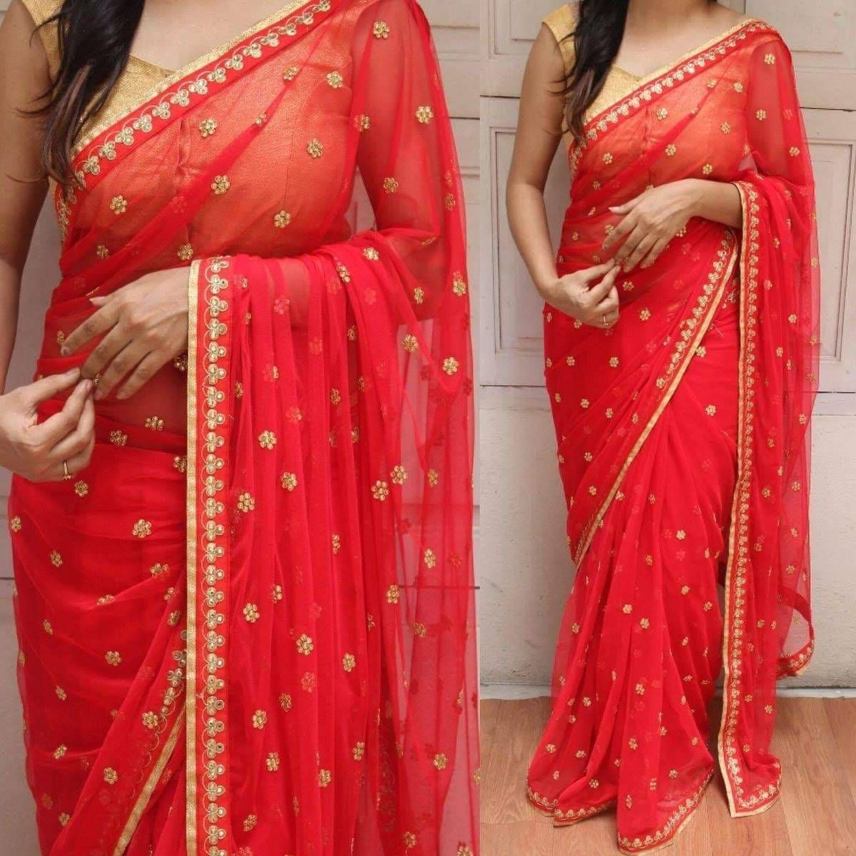 Red Stylish Georgette Saree For Women