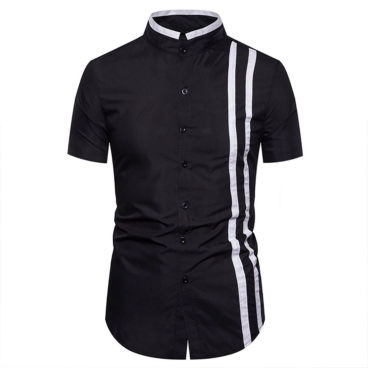 Men Top Haome Summer Breathable Striped Patchwork Shirt Top