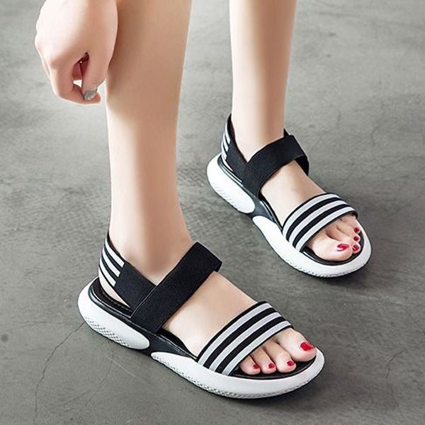 able breathable sandals pink elastic belt thick bottom sponge cake women's shoes new fish mouth flat shoes 35-40