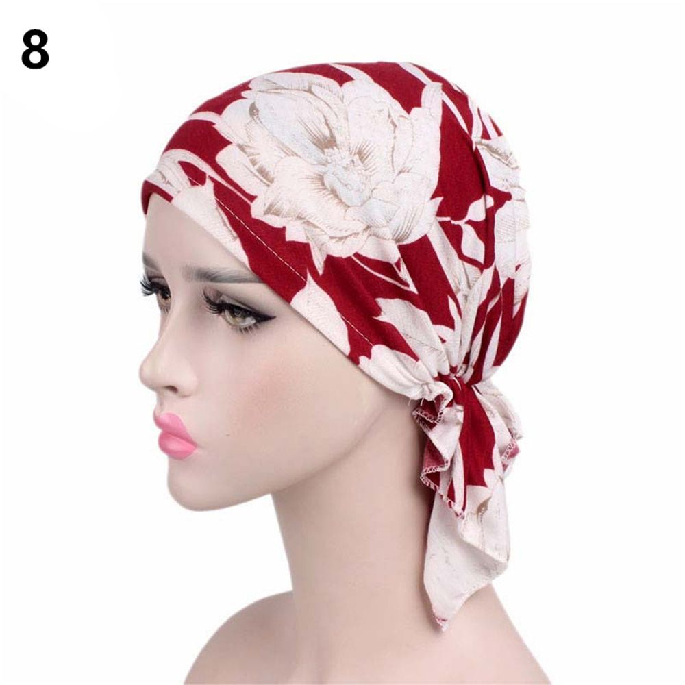 1pc Turban Hat New Fashion Women Flower  Ruffle Cancer Chemo Hat Beanie Scarf Turban Head Wrap Cap Printed Headwear Lady Hats