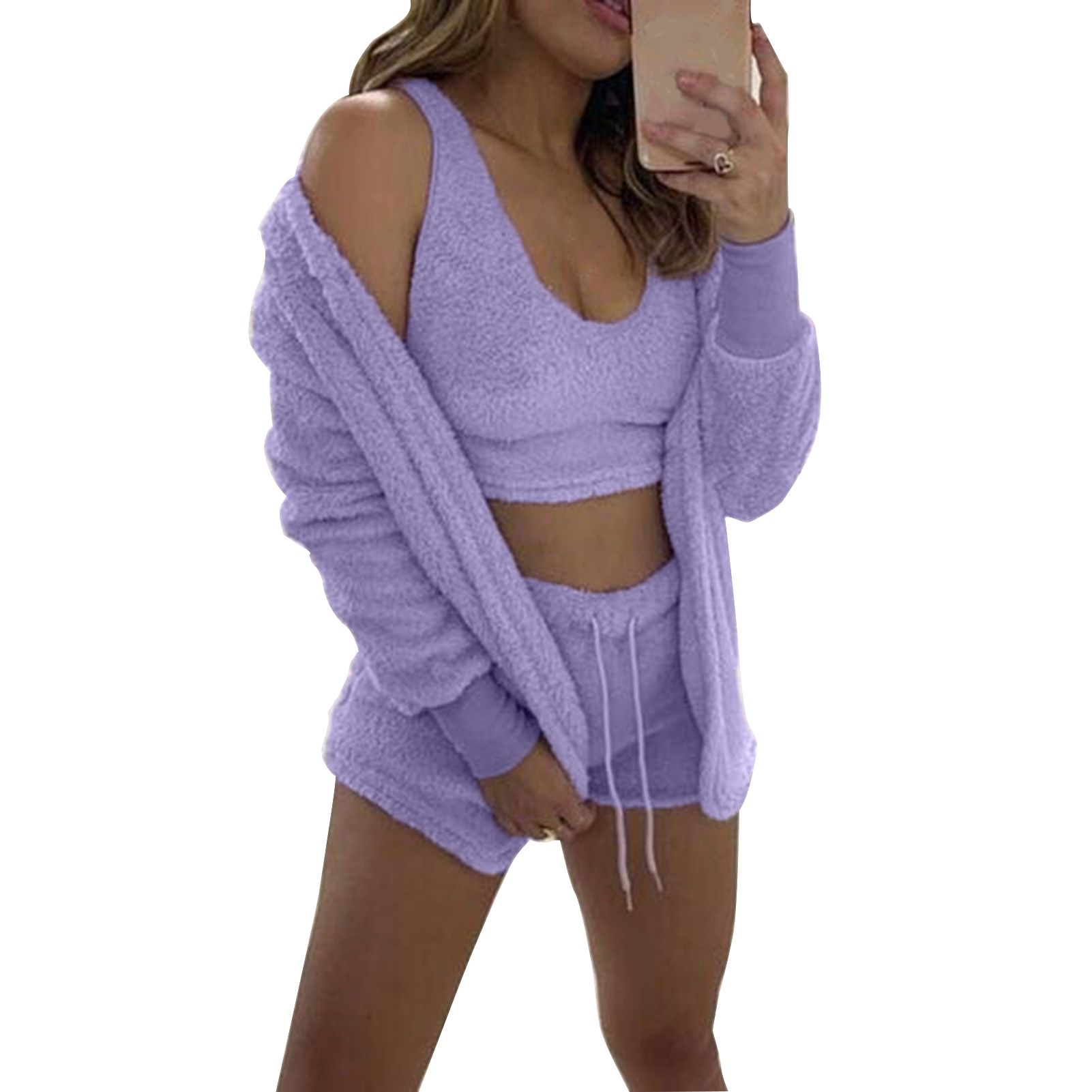 Coat Crop Top Shorts Drawstring Open Stitch Coat Vest Shorts