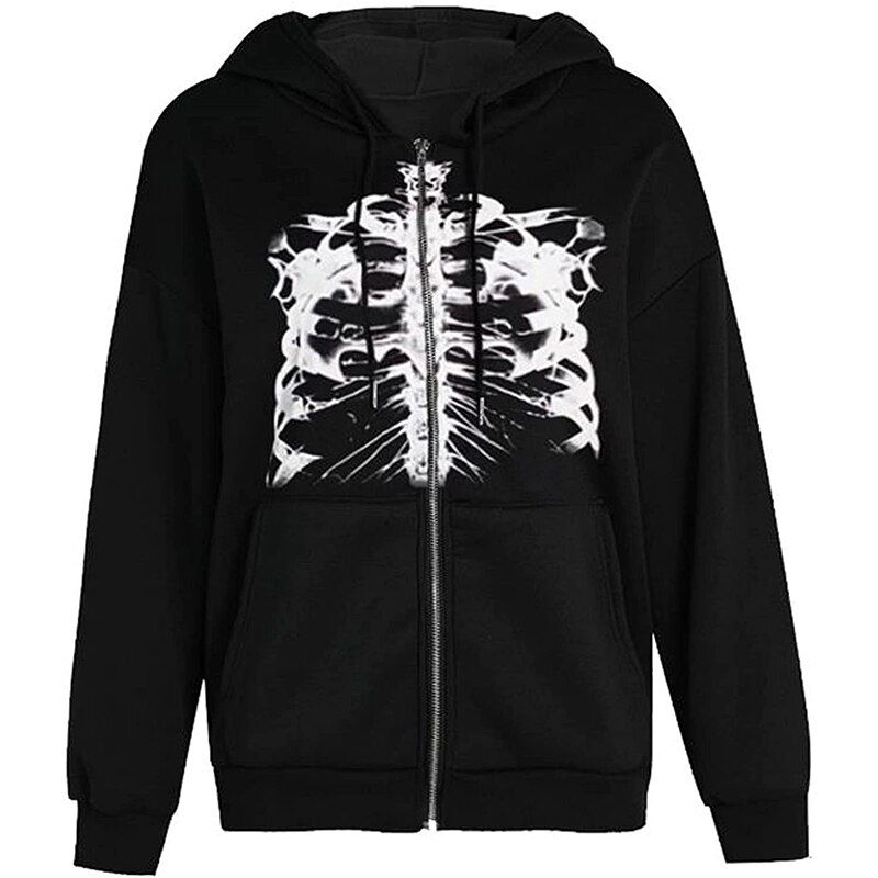 Street -hop women's an print brown zipper hoodie women Harajuku punk oversized jacket sweatshirt women
