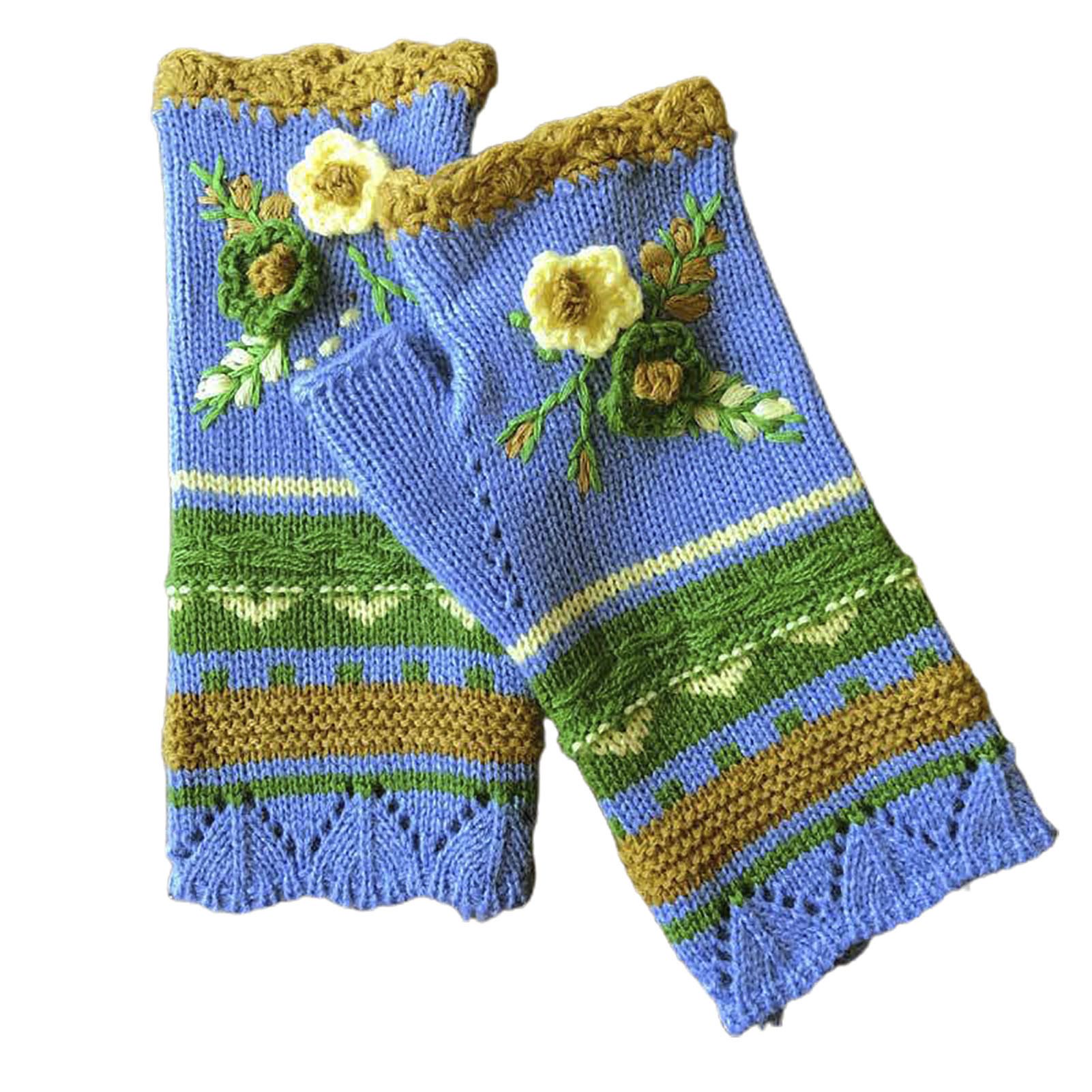 Knitted Gloves Jacquard Multicolor Flower Fingerless Gloves