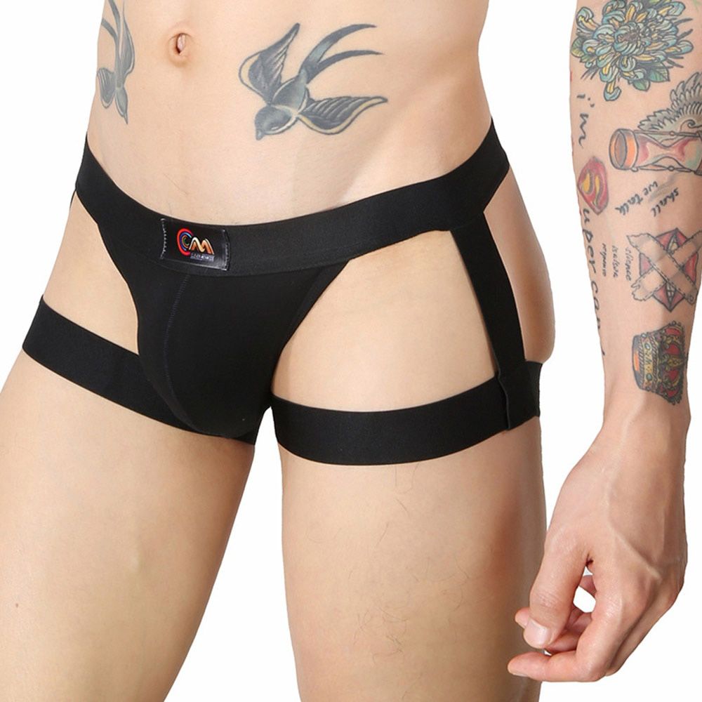 Mens Sexy Low Rise Pouch Briefs G-string Backless Strappy Jockstrap Low-waist Cotton Panties With Straps
