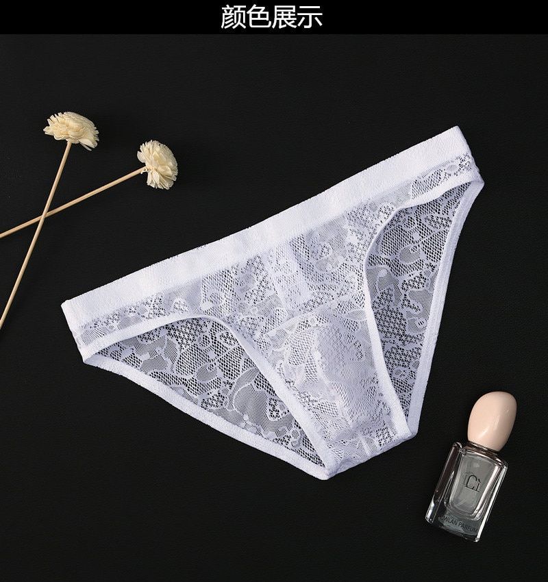 Briefs Cueca Underpants Panties Hot Men's Briefs Sexy Lace Transparent Men  Low Waist Man Soft Solid