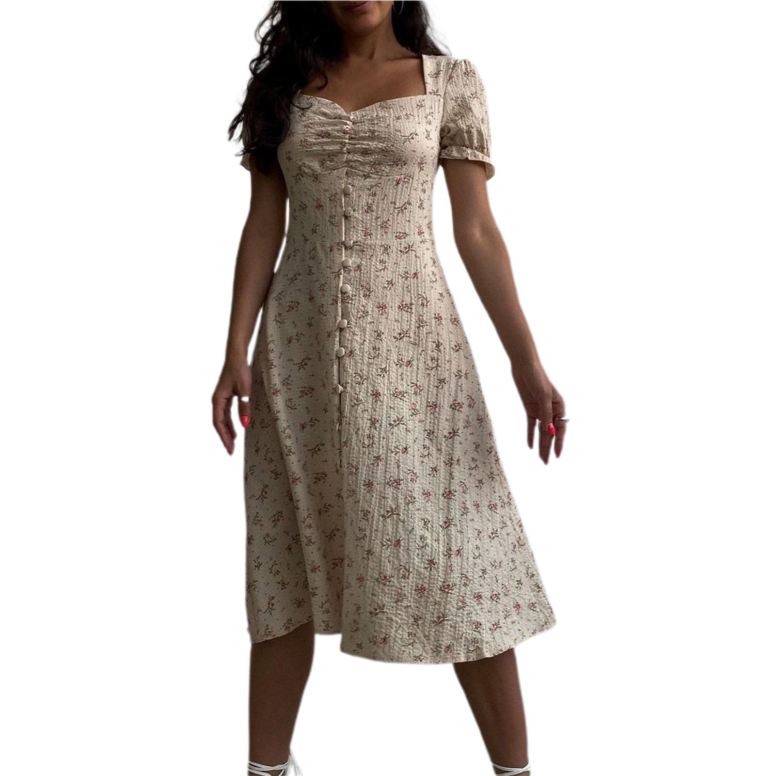 Party Dress Buttons Sweet Slim-fittingdi Dress