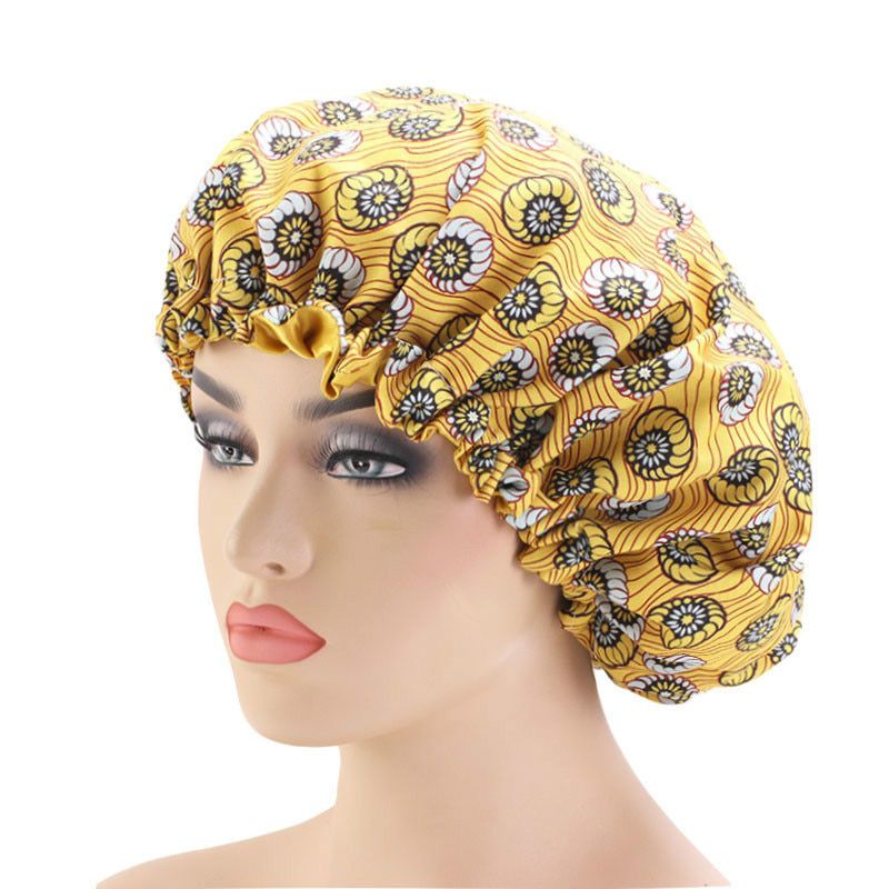 Children Printed Double Layer Turban Cap Stain Silky Big Bonnet for Parent-child Sleep Cap Wear Lady Head Wrap Hat
