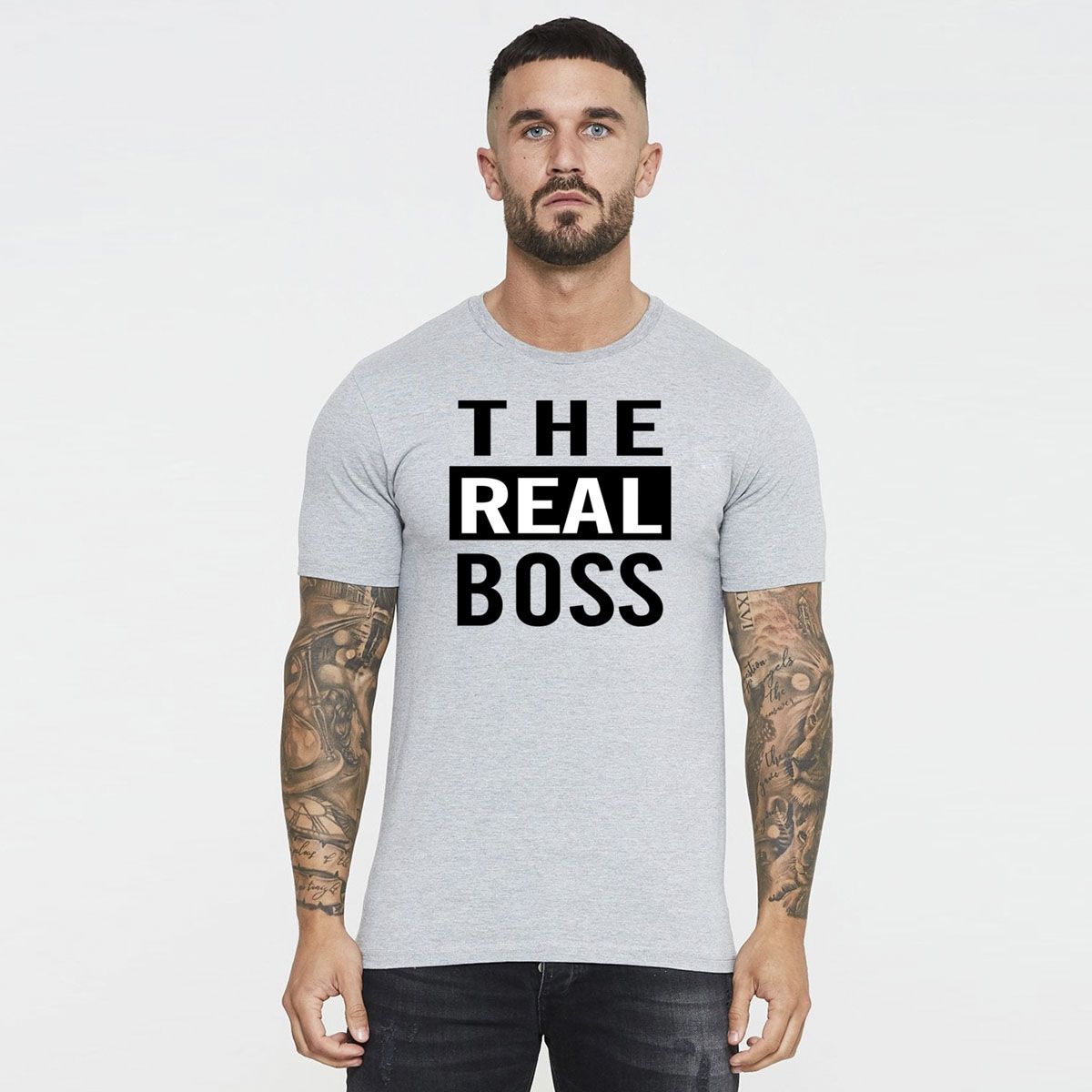 Grey The Boss printed Half sleeve Slim fit T-shirt for Men