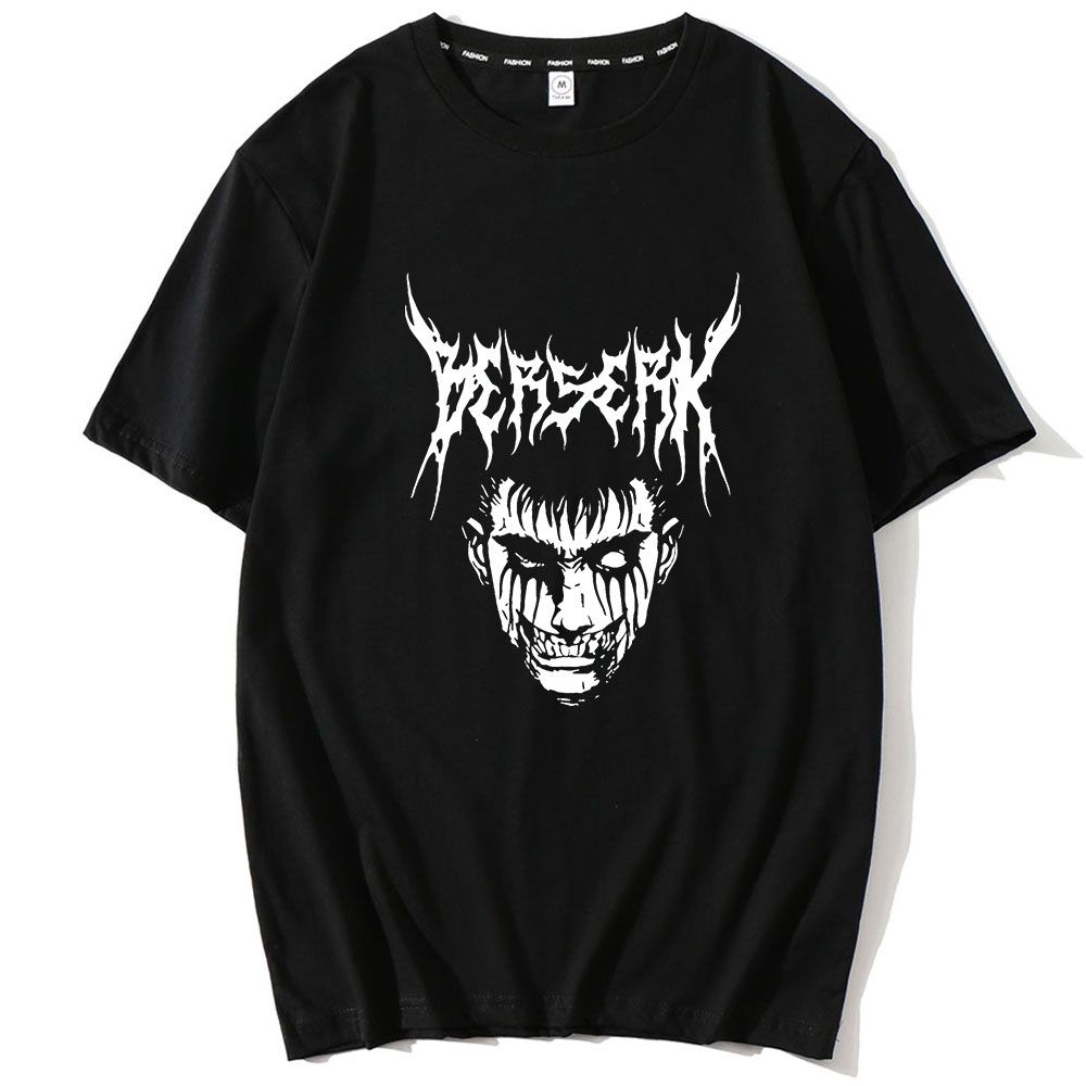 Men Dark Berserk Anime T-shirt Male Short Sleeve Manga Tshirt Featured Breathable Oversized Pattern Print Cotton Casual Tees