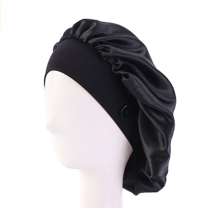【BestGO】AntiTight Ears Satin Bonnet Cap with Button Holder for Nurse Doctor