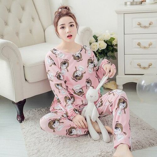 Women Bear Cartoon Pajamas Set Autumn Winter Round-neck Long Sleeve Sleepwear Kawaii Print Female Comfort Plus Size 3XL Homewear