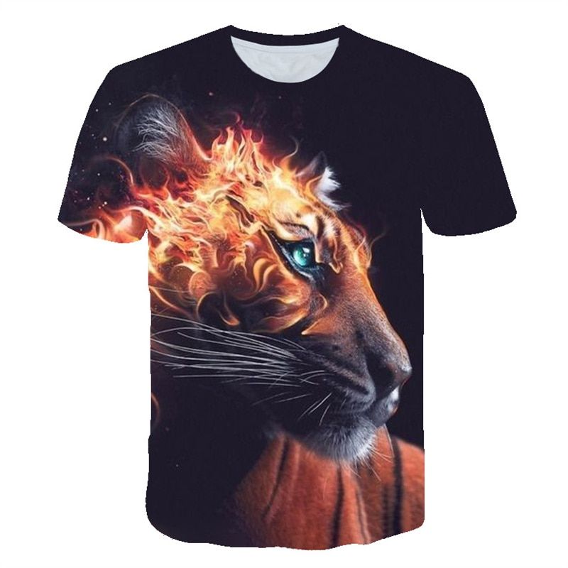 Oversized T-Shirt Summer Short-Sleeve Scary Realistic  Print T-Shirt Fashion Personality Men's Round Neck Top
