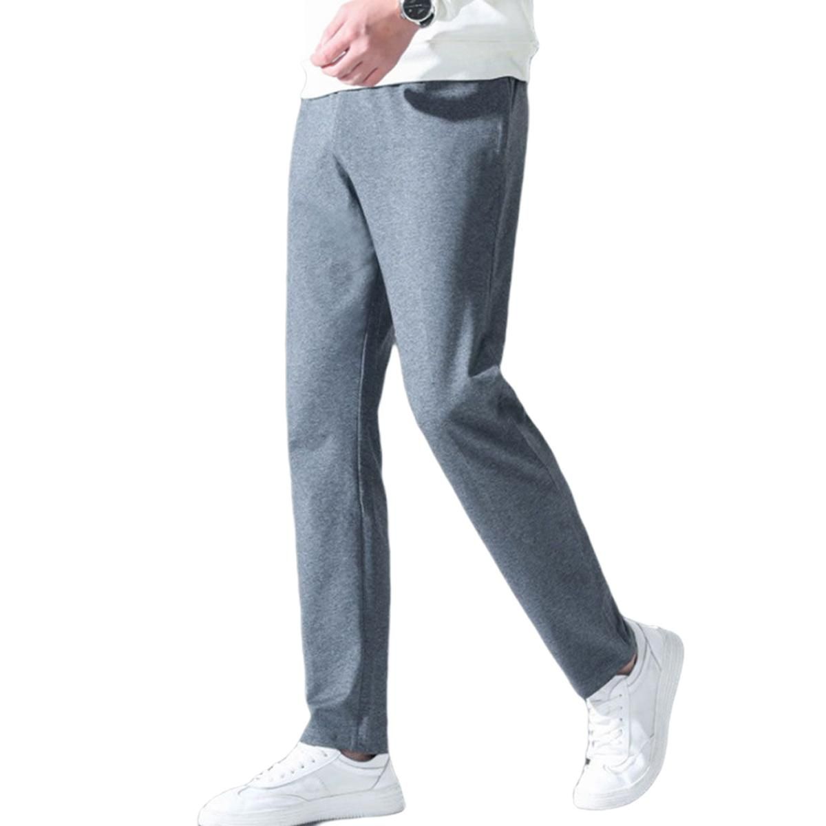 Men’s Slim Fit Breathable Casual Pants Fashion Solid Color Drawstring Straight Casual Trousers