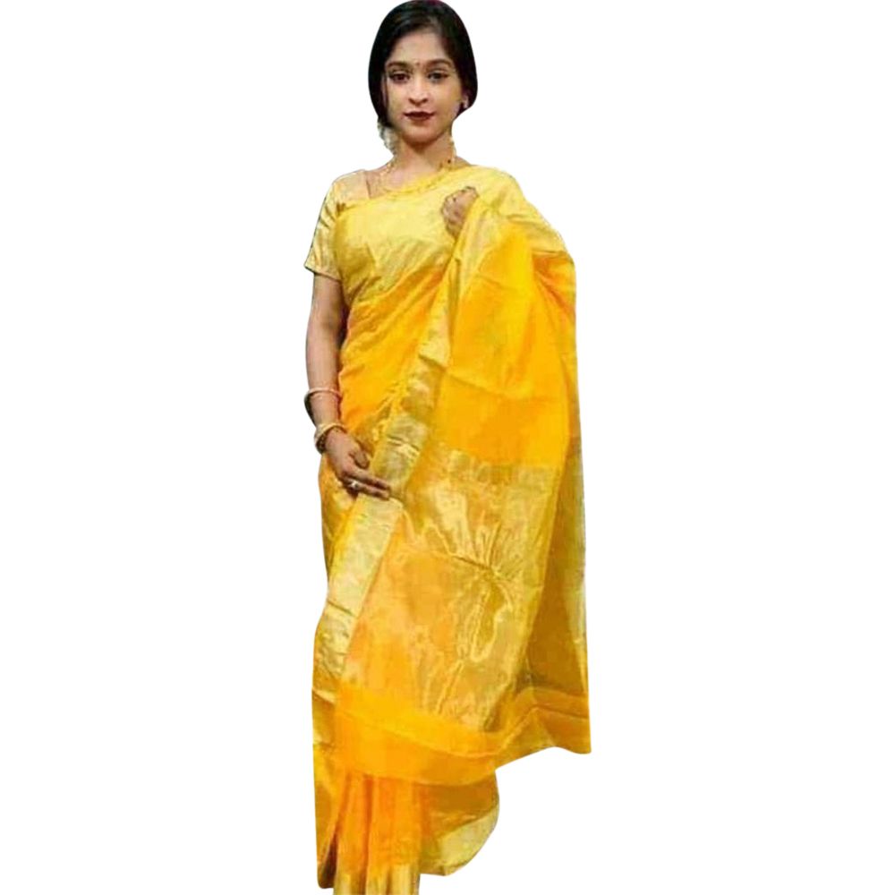 Halfsilk Holud Tangail Tat Saree For Women - Sari