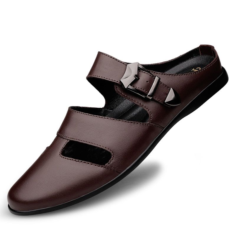 Larg Size 46 Business Dress Men Sandals Breathable  Leather Shoes Men Half Slippers Summer Moccasins Men shoes hombre