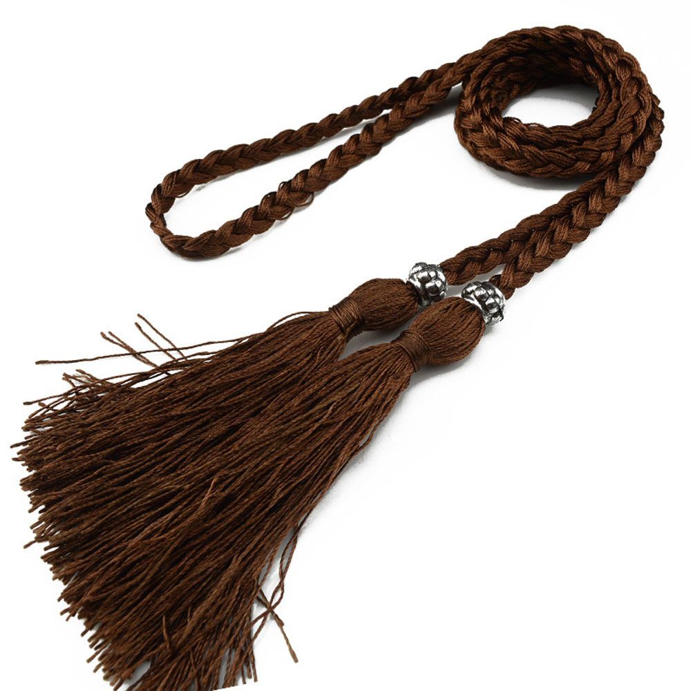 Women Ladies Girl Braided Tassel Skinny Self Tie Belt Dress Jeans Waistband BLTHG0001