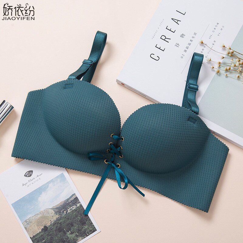 Fashion Women Seamless Underwear Drawstring Super Push Up Bra  Wire Free Padded Brassiere BC Cup Leopard Print Lingerie