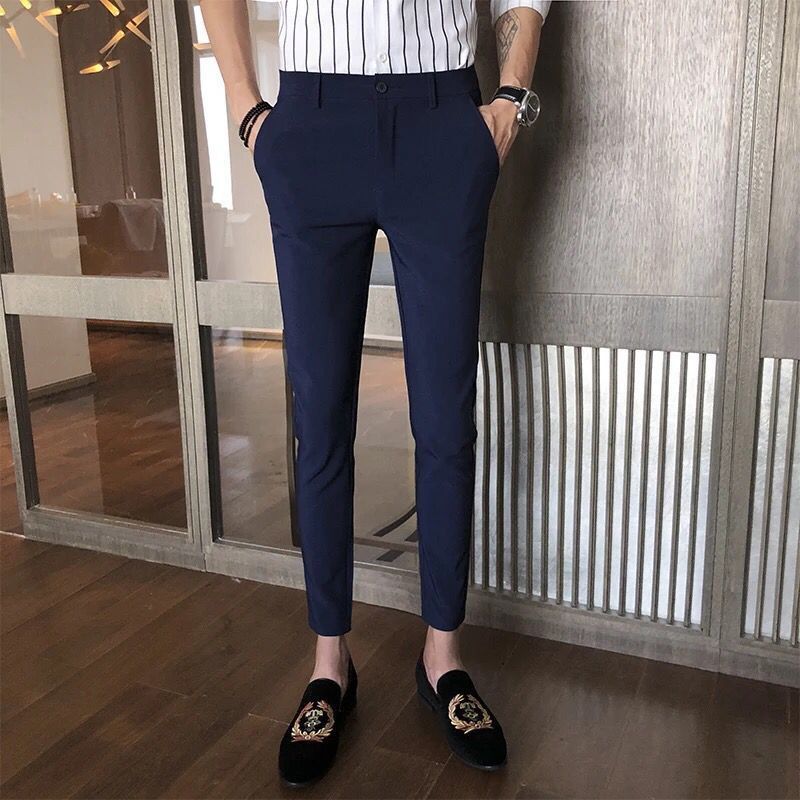 2022 Spring Autumn New Fashion Striped Suit Pants for Mens Midi Waist Button Trouser Male Formal Business Casual Pants O42