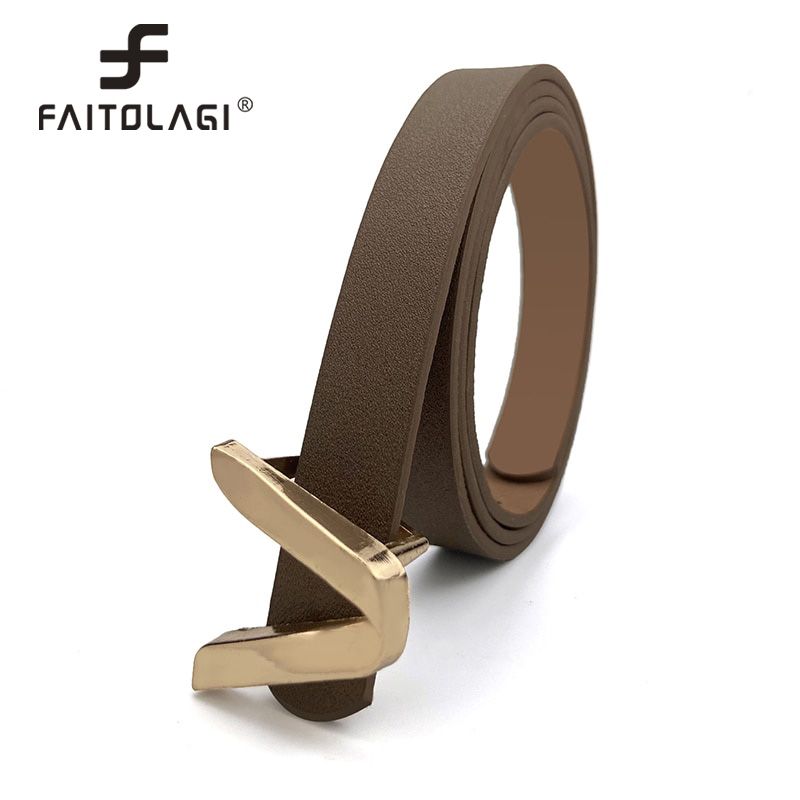 Gold Buckle Women Belts PU Leather Thin Jeans Waist Belts White Black Female Waistband