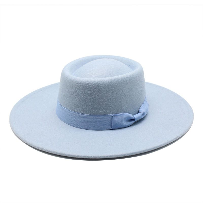 9cm wide brim bowknot bowler hat ladies elegant retro style British woolen jazz hat autumn and winter solid color Panama hat