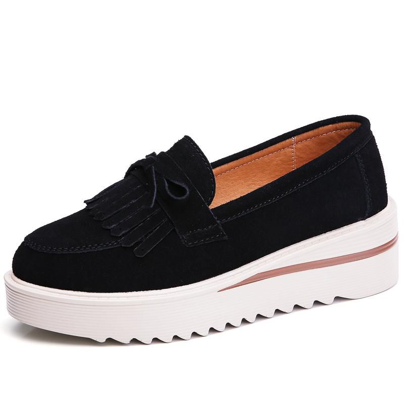 Women Wedges Shose Fashion High Heel Leather Loafers Comfortable Platform Shaker Large SIze Shoes 35-41