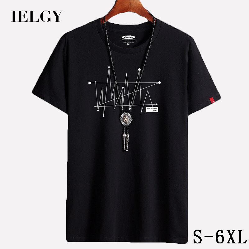 IELGY Men's clothing short-sleeved T-shirt new round neck cotton loose large size shirt