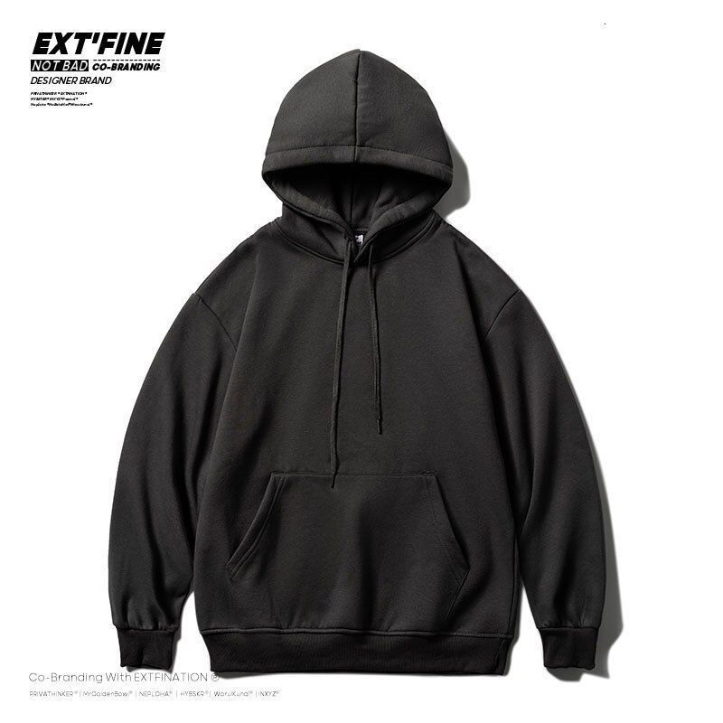 HybSkr Korean Men's Solid Color Hoodies Casual Hooded Pullovers Hoodie Warm Fleece Male Loose Sweatshirts Man Clothing