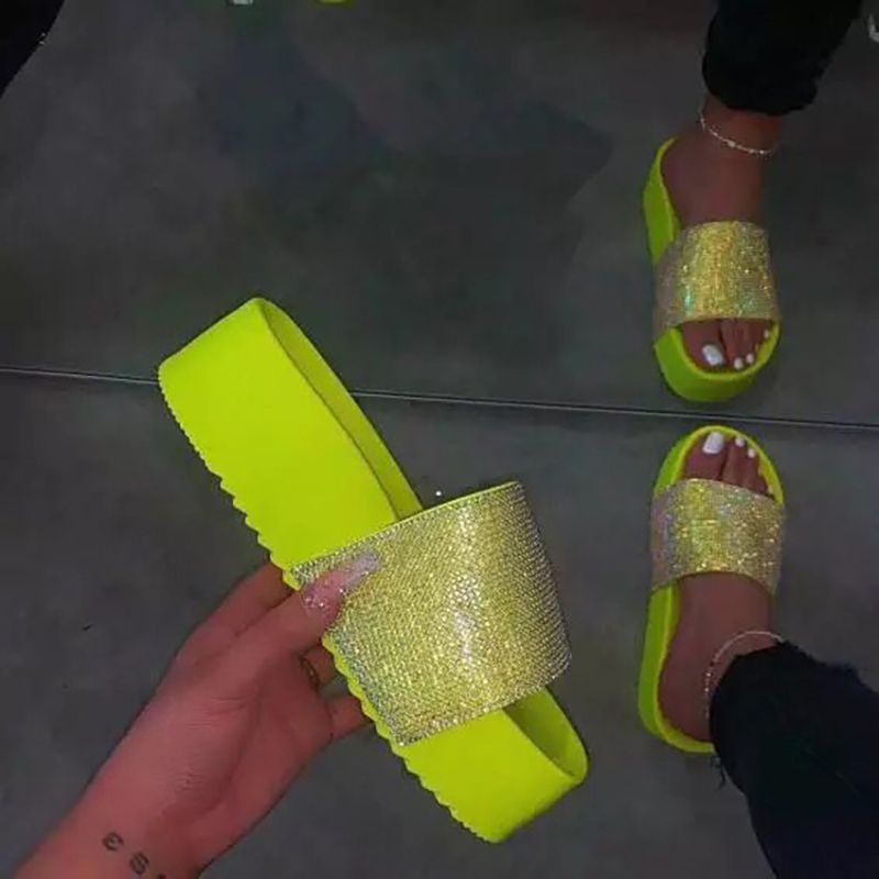 outdoor wild fashion ladies Spring summer/women waterproof platform thick bottom rhinestone slippers candy-colored beach sandals