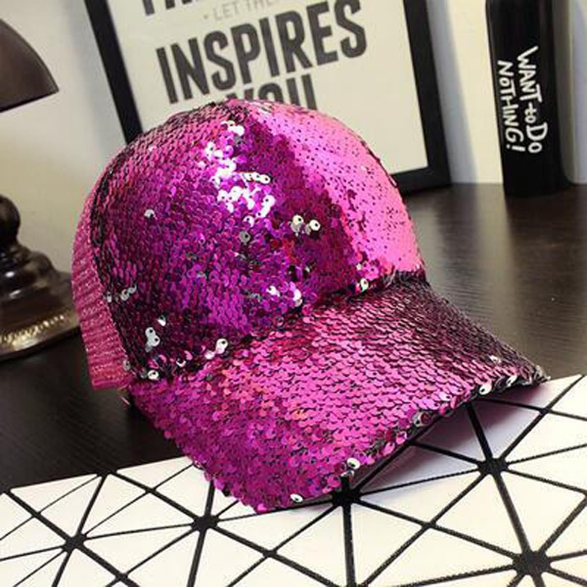 Sequins Paillette Bling Shinning Mesh Baseball Cap Striking Pretty Adjustable Women Girls For Party Club Gathering