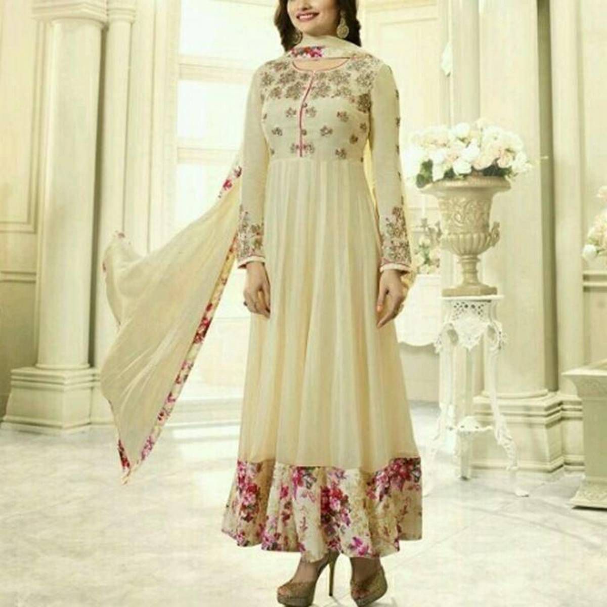 Corn Silk Georgette  Semi-Stitched  Gown  for  Women