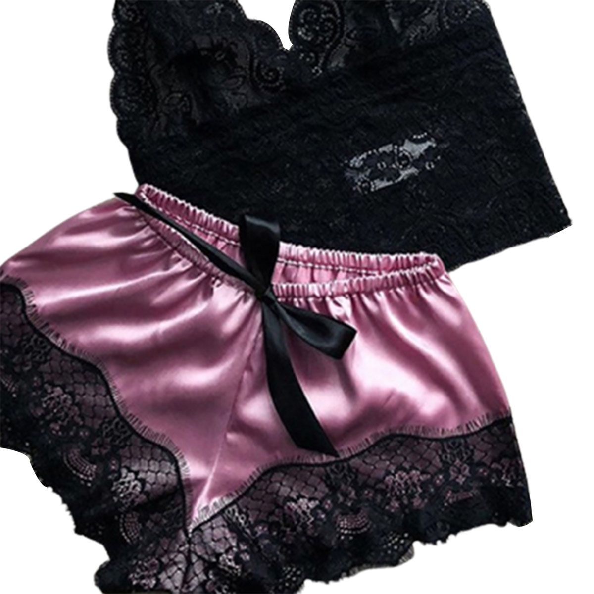 OIMG Sleepwear See-Through Women Tube Top Bra Short Pants Paja Set