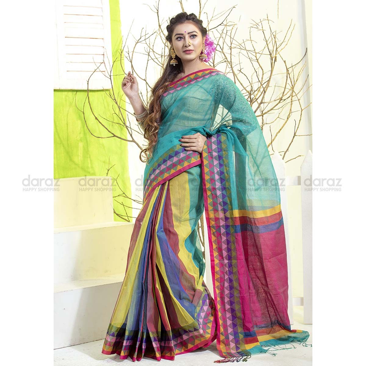 Half Silk Saree with Running Blouse piece for Women (from Tangail)