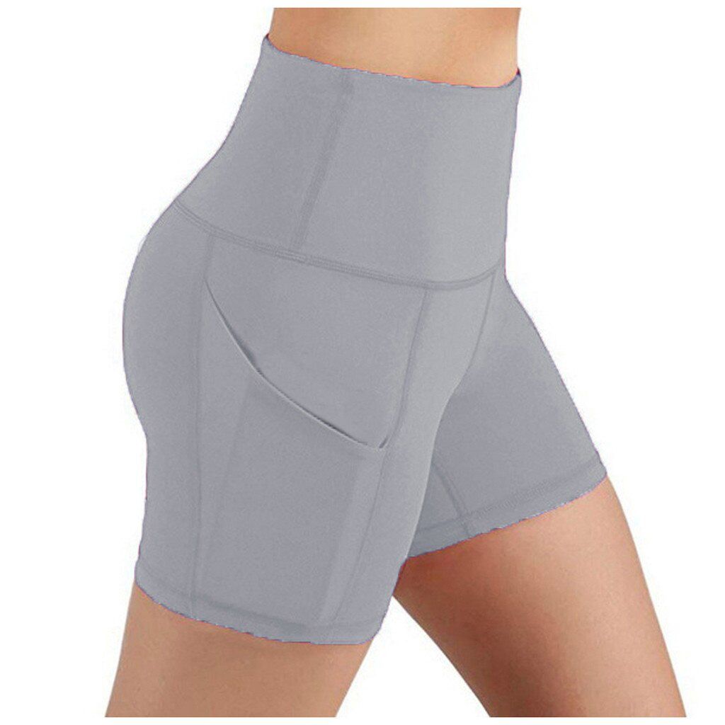 Lady Solid pocket High-waist Hip Stretch Underpants Fitness Running Fitness Sports Shorts Leggings women Shorts for women