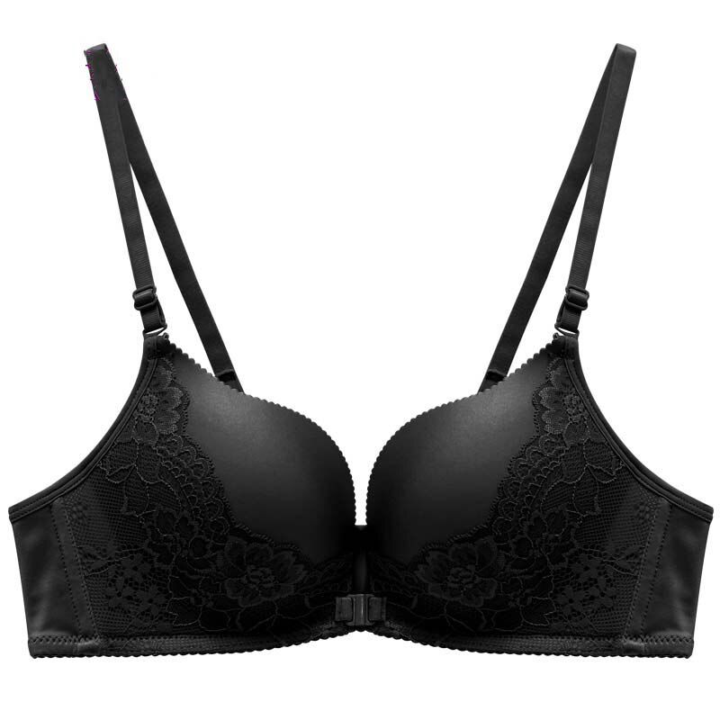 One-Piece Wireless Front Button Female Bra  Lace Seamless Push Up Bra Solid Color Block Glossy Wire Free Women Underwear