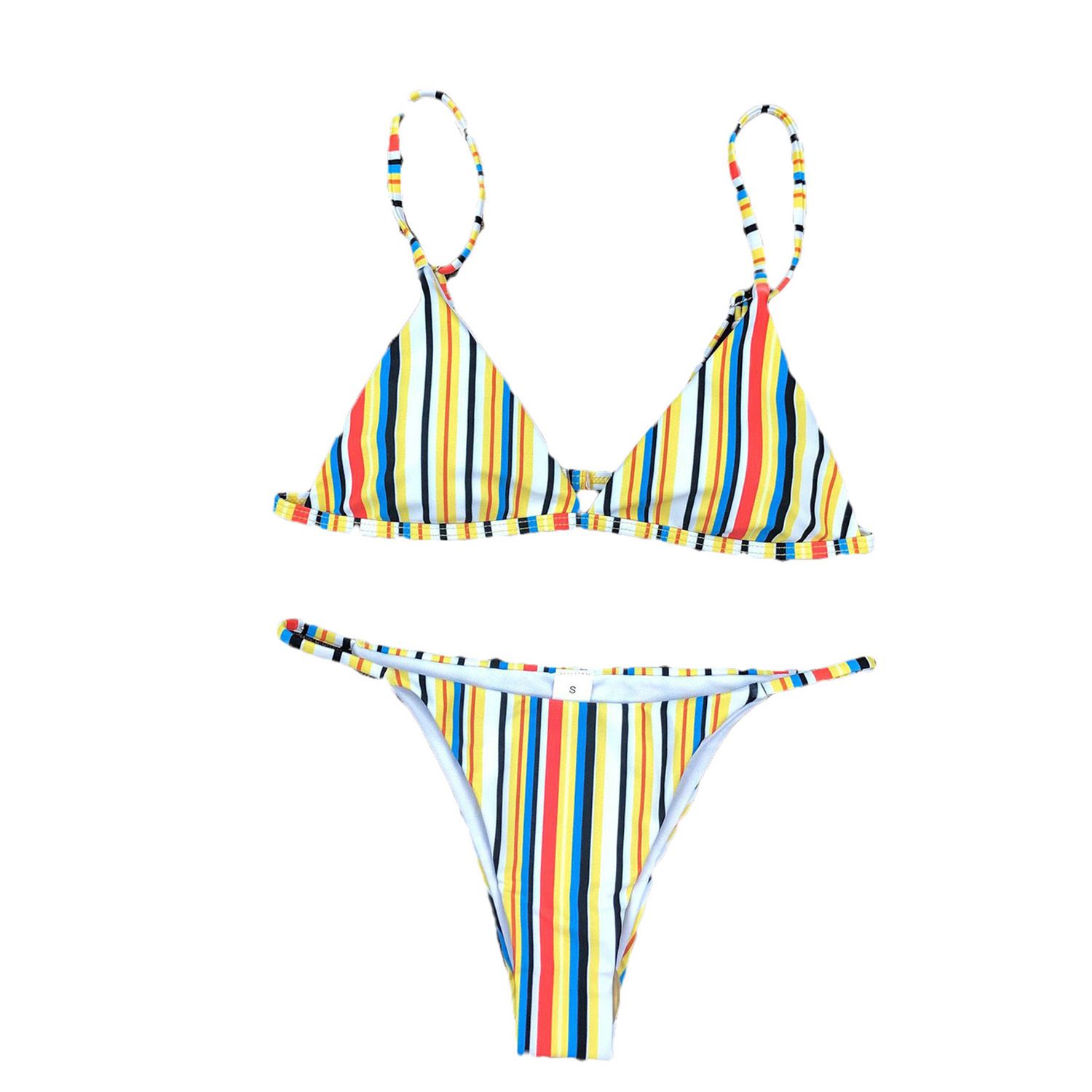 2 Pcs Women Printed Bathing Suits, Adults Sexy Adjustable Spaghetti Strap Triangle Bra + Thong