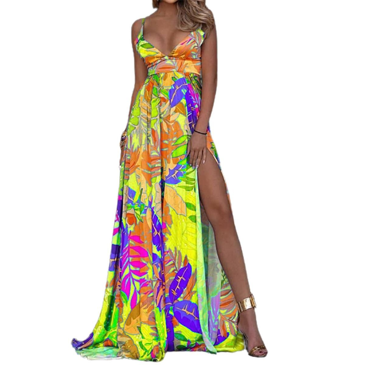 Sleeveless Dress Eye-catching y Leaves Printed Sleeveless Dress