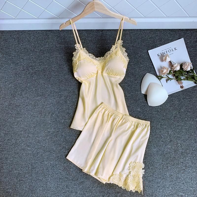 V-Neck Sleeveless Nightwear Womens Strap Top&Shorts Pajamas Sets Summer Lace Sleepwear Sleep Suit Lounge Satin Home Wear Pijamas