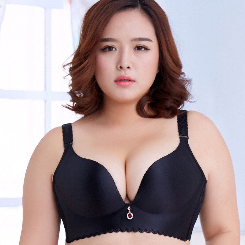 MengShan Large size CDE cup Back of the back big size bra The lace gathers deep V  Seamless Ring plus size bra 50C 115C