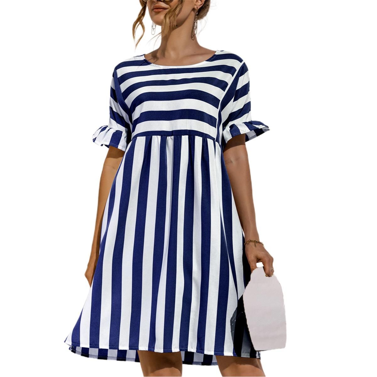 Women Dress Short Sleeve Large Hem Loose-fittingni Dress