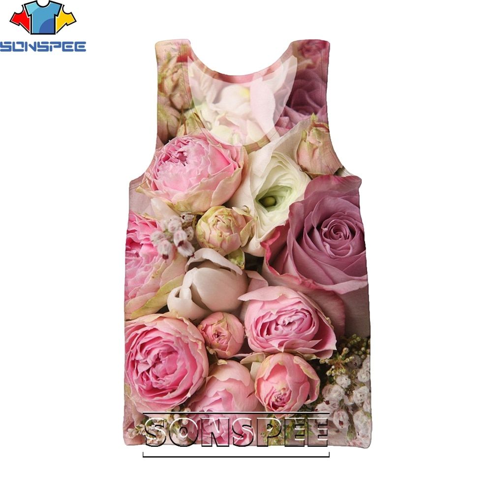 SONSPEE 3D Printing Men's and Women's Shirts New Top Flower Vest Tee Anime Street Clothing Vest Harajuku Clothes Rose Kids Shirt