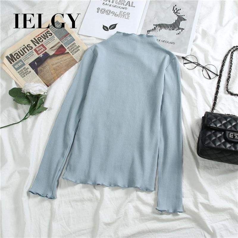 IELGY Solid color long sleeve striped sweater women