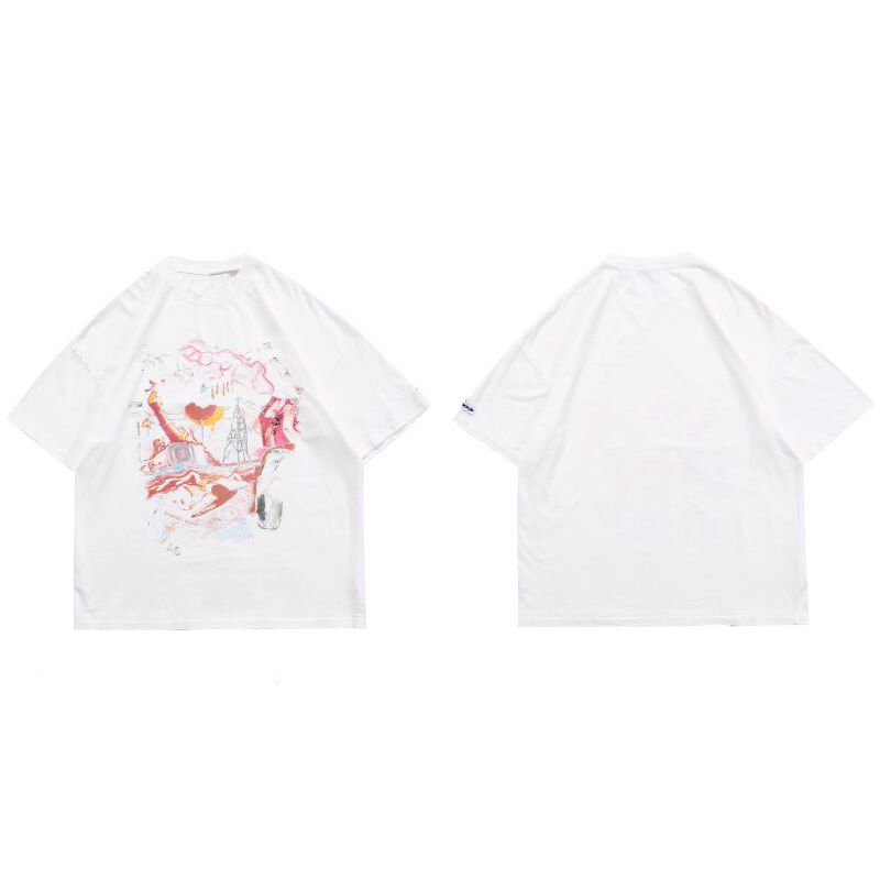 GONTHWID Oversized T-Shirts  Hop Distressed Graffiti Punk Rock Gothic Tee Shirts Streetwear Harajuku ster Short Sleeve Top