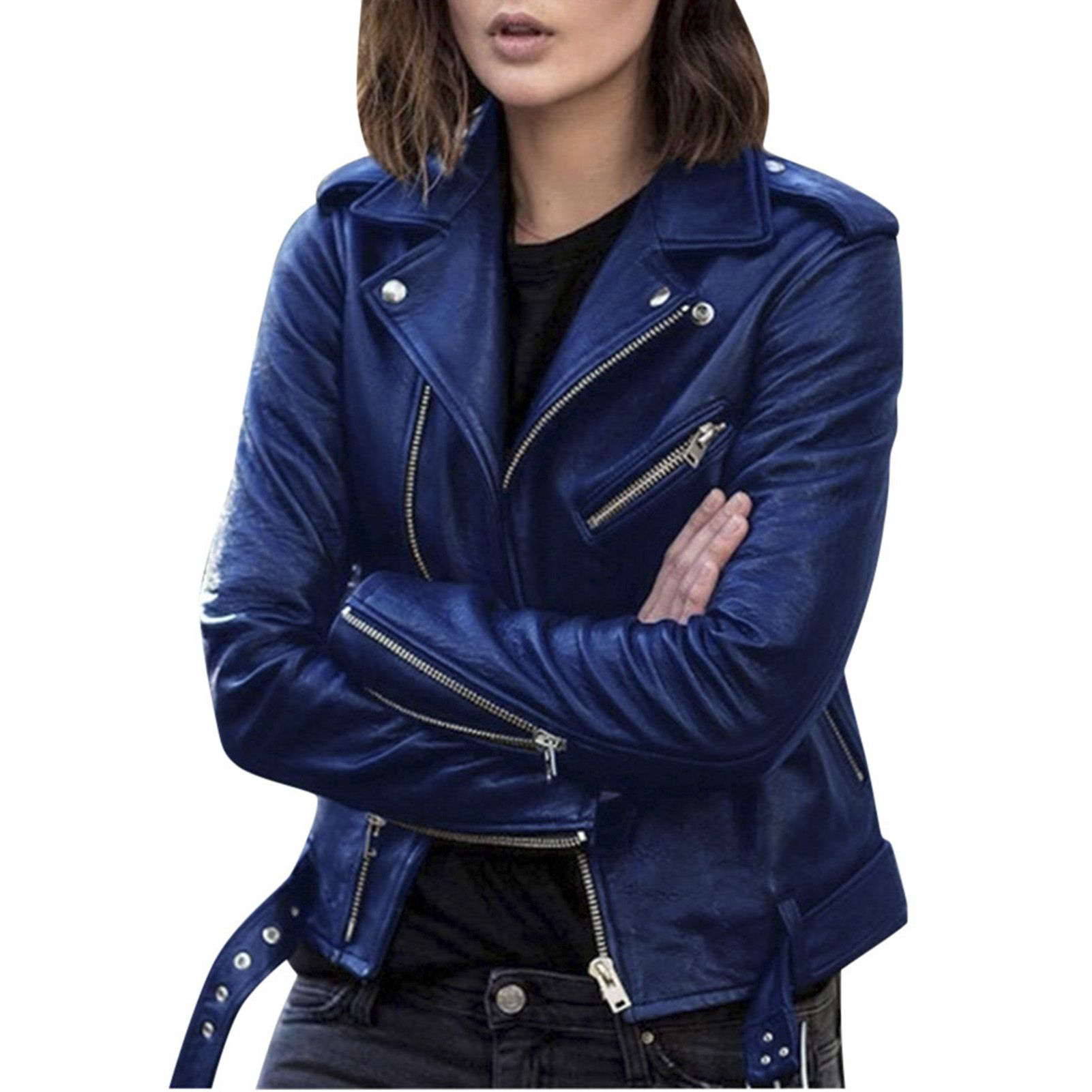 Faux Leather Coat All Match Solid Color Turndown Collar Jacket