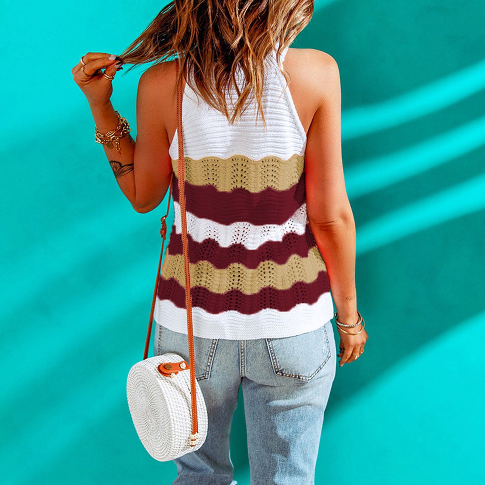 Summer Vest Knitting Round Neck Women Vest