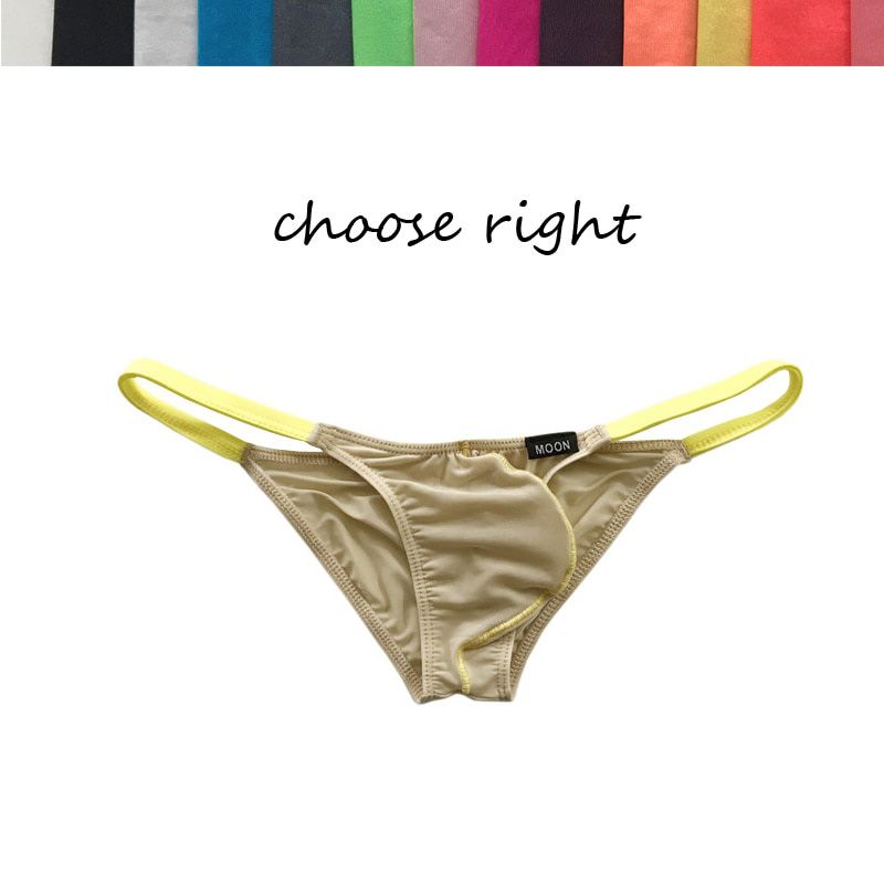 Men's sexy low-waisted color contrast briefs with ice silk protruding translucent stereoscopic bag