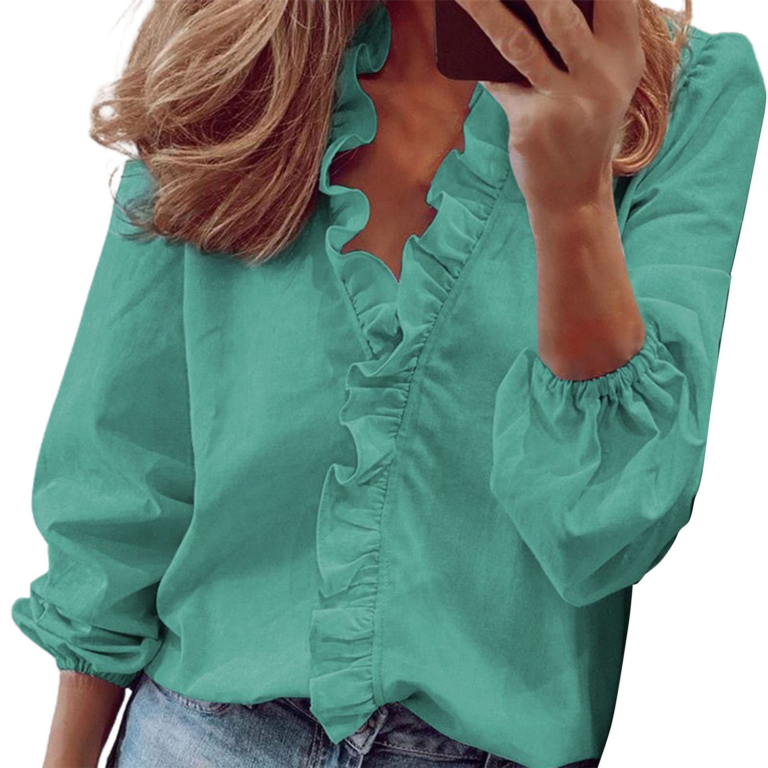 Ladies Top Long Sleeve Tament Pure Color Shirt