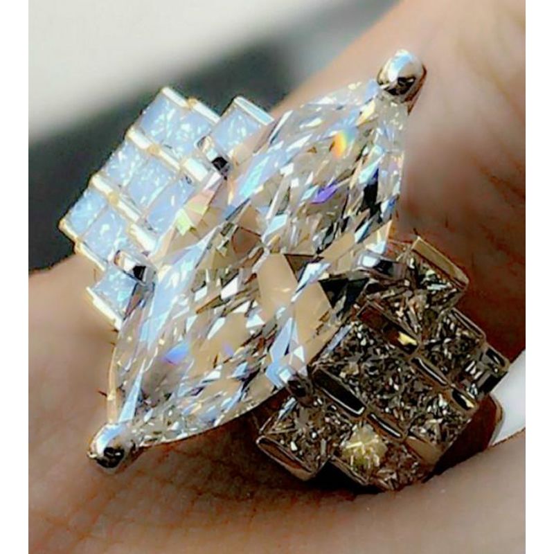 【BestGO】new fashion high quality AAA CZ Cubic Zirconia Gold plated ring for women luxury Eye shape large diamond All Zircon Anniversary ring Jewelry Accessories gift for women