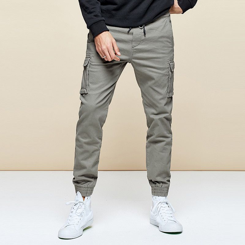 KUEGOU Cotton Spandex Spring Men's Casual Pants military Fashion Slim Jogger Trousers Multipleckets Safari Plus Size KK-2918