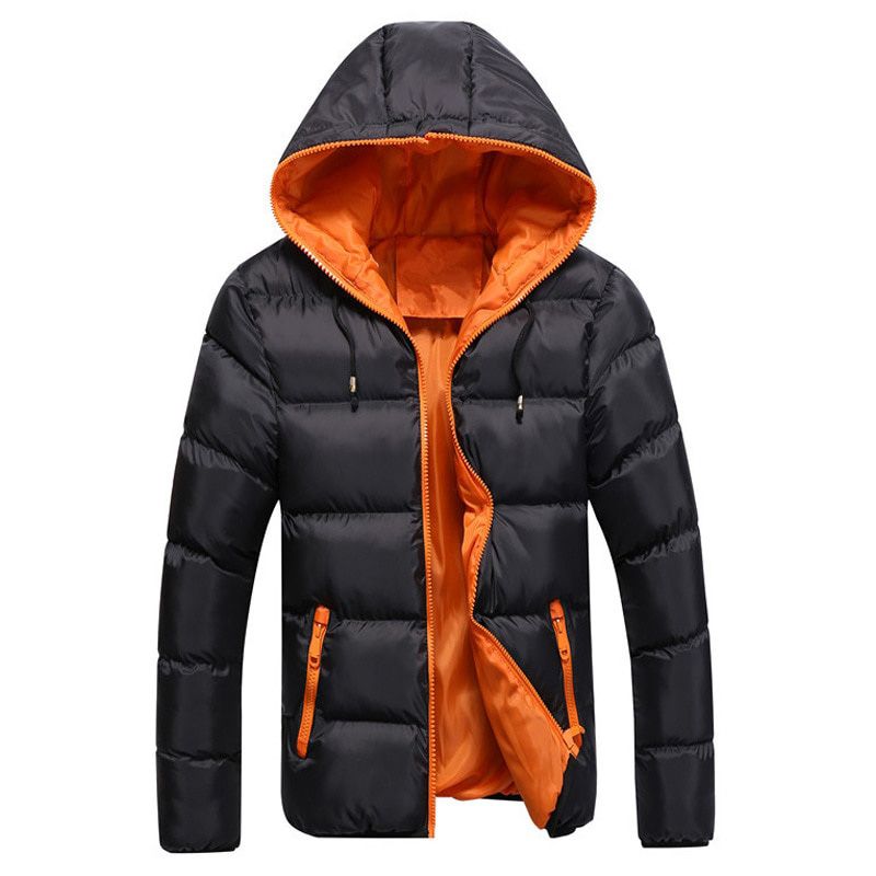 Men Autumn Winter Jacket Parkas Solid Color Cotton Padded Male Casual Hooded Coats Outerwear EU Size XS-3XL
