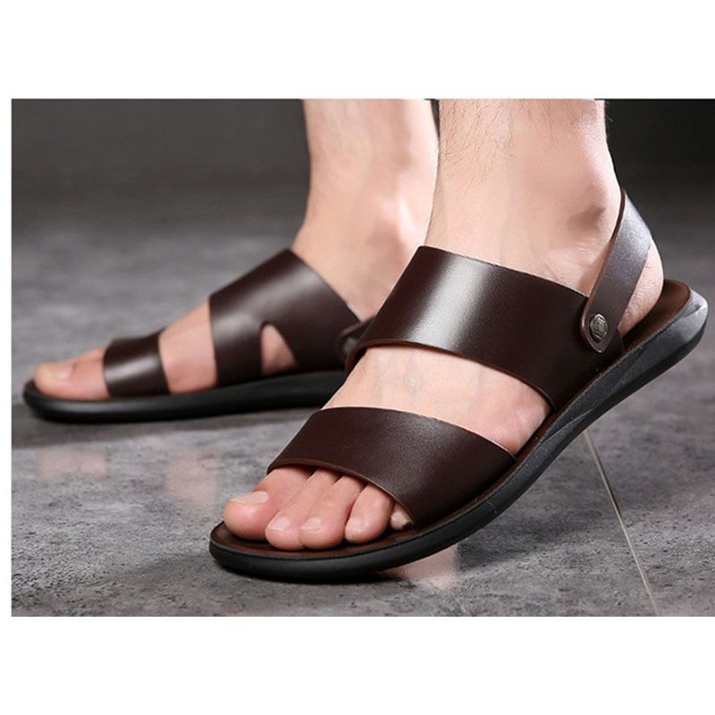 Calf Leather men sandals male Summer Slippers,Cool male Beach shoes comfy Sandals srts Style slippers